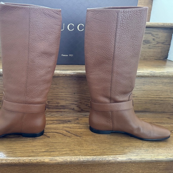 Gucci Brown Leather Boots NWT 8.5 38 1/2 In Box - Picture 7 of 10